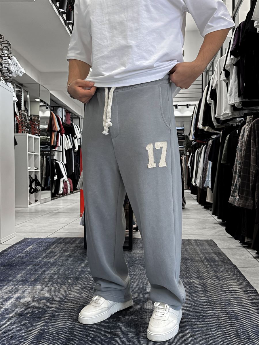 Grey 17 Embroidered Washed Straight Leg Sweatpants ES-80-50