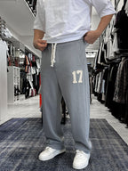 Grey 17 Embroidered Washed Straight Leg Sweatpants ES-80-50