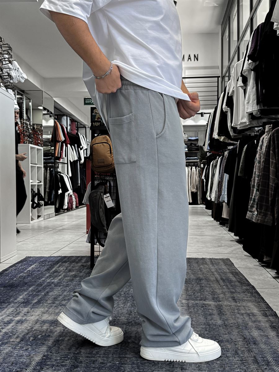 Grey 17 Embroidered Washed Straight Leg Sweatpants ES-80-50