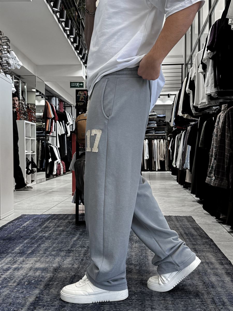 Grey 17 Embroidered Washed Straight Leg Sweatpants ES-80-50