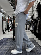 Grey 17 Embroidered Washed Straight Leg Sweatpants ES-80-50