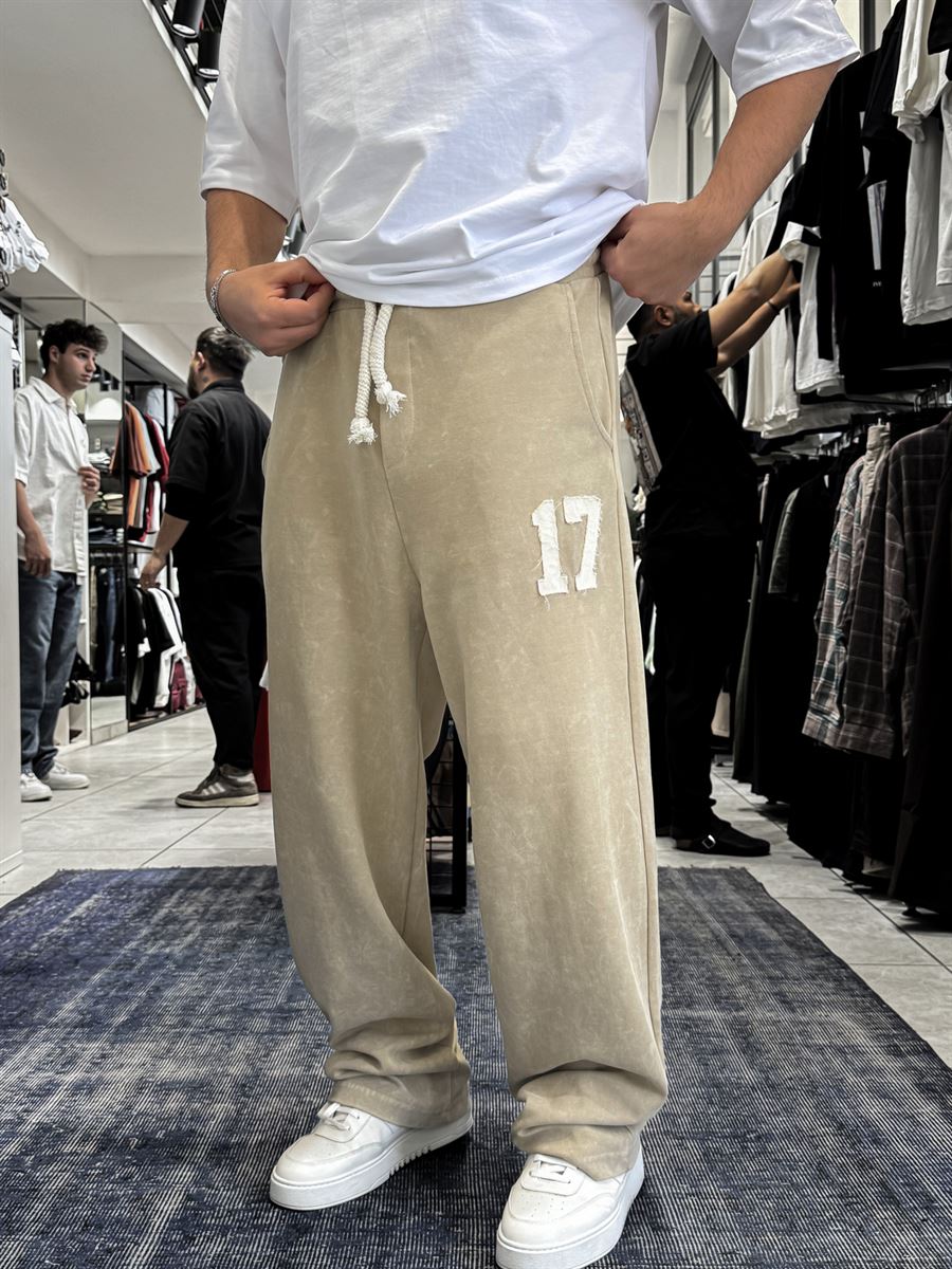 Light Khaki 17 Embroidered Washed Straight Leg Sweatpants ES-80-50