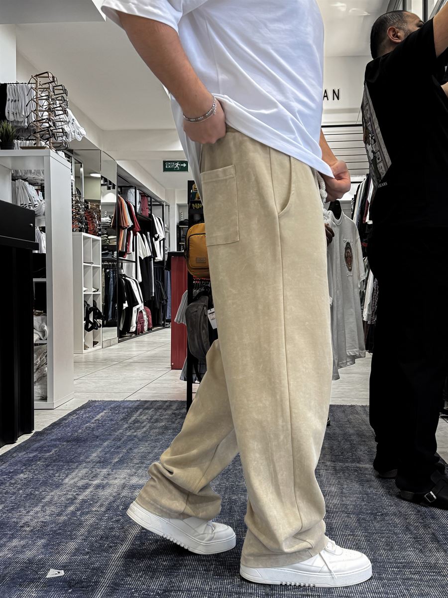 Light Khaki 17 Embroidered Washed Straight Leg Sweatpants ES-80-50