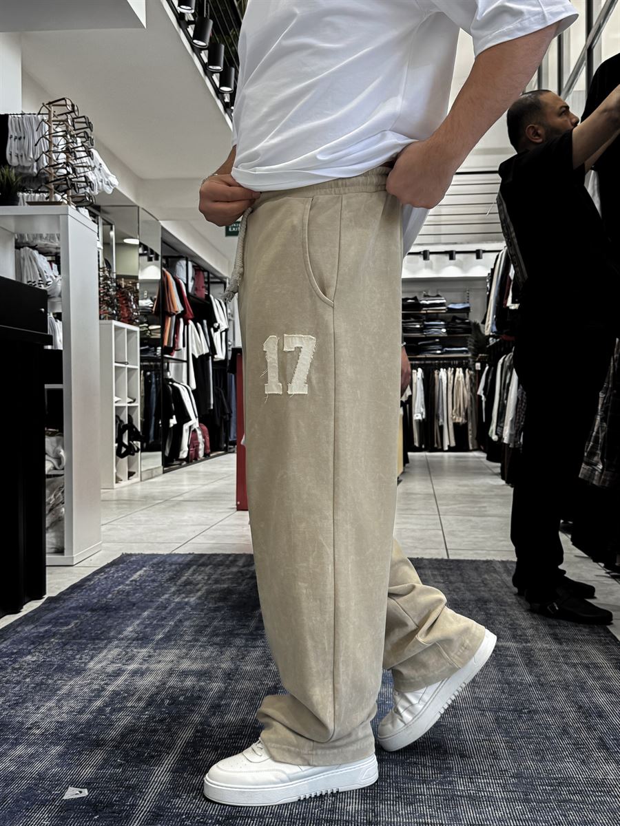 Light Khaki 17 Embroidered Washed Straight Leg Sweatpants ES-80-50