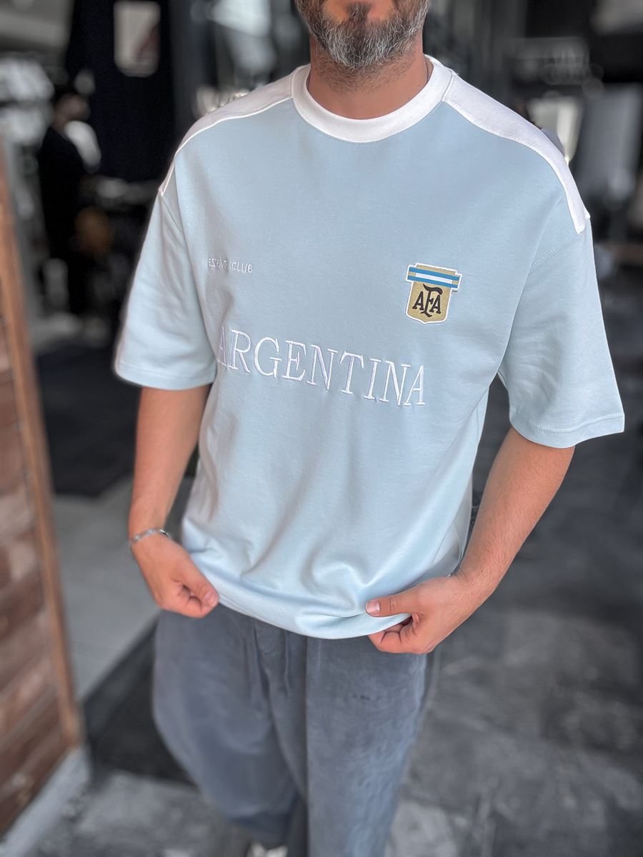 Light Blue Argentina Embroidered Oversize T-Shirt ES-71-120