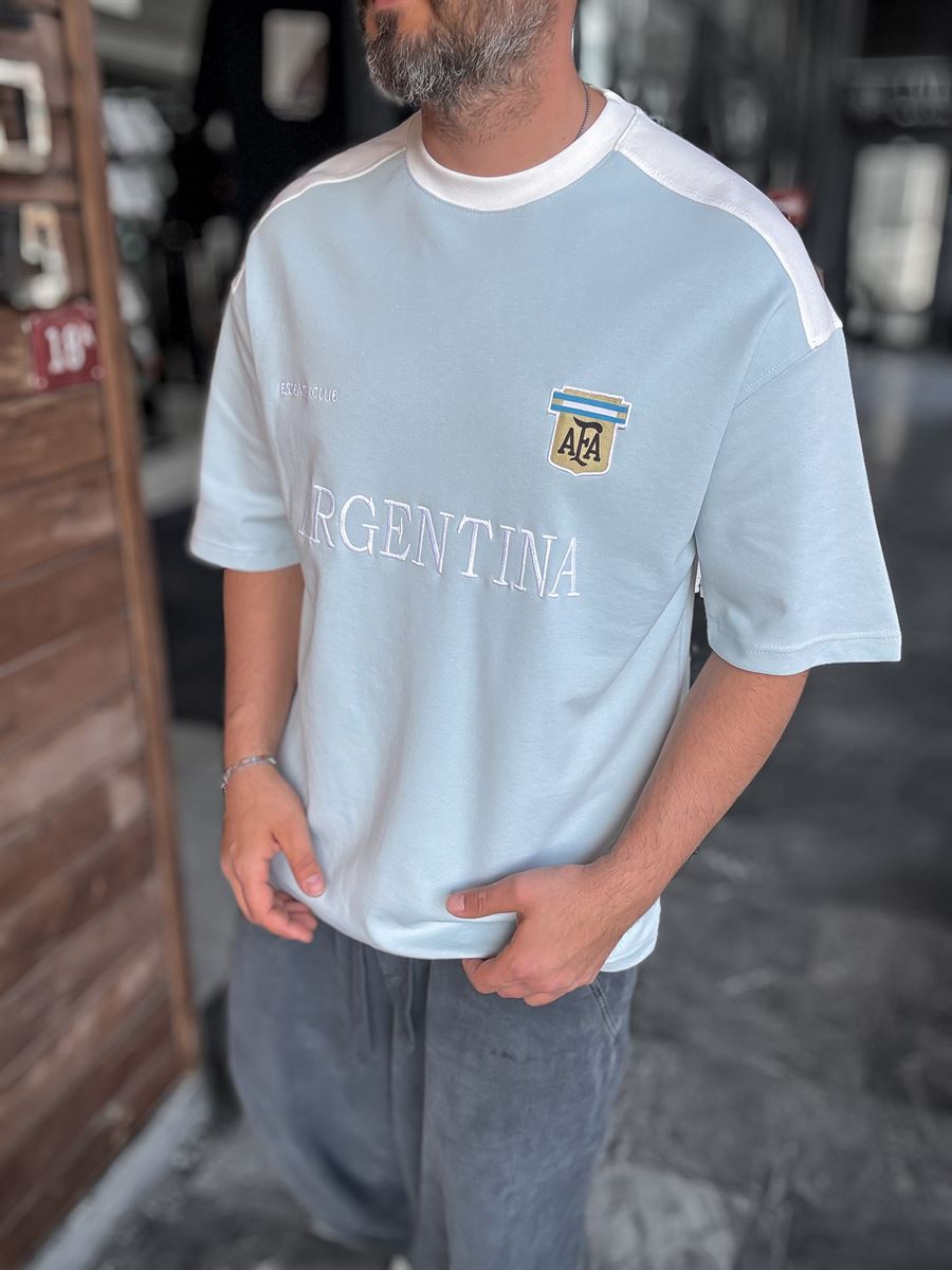 Light Blue Argentina Embroidered Oversize T-Shirt ES-71-120