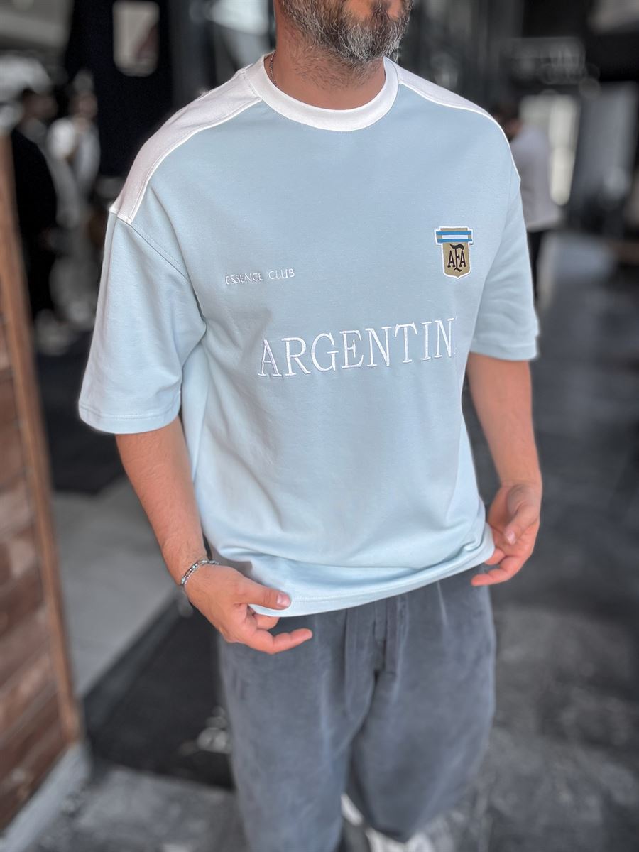 Light Blue Argentina Embroidered Oversize T-Shirt ES-71-120