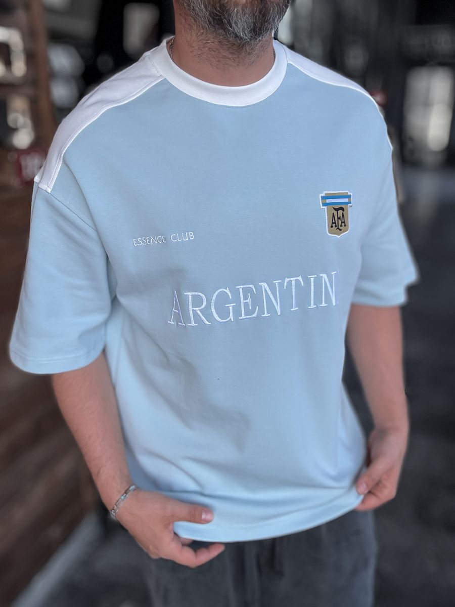 Light Blue Argentina Embroidered Oversize T-Shirt ES-71-120