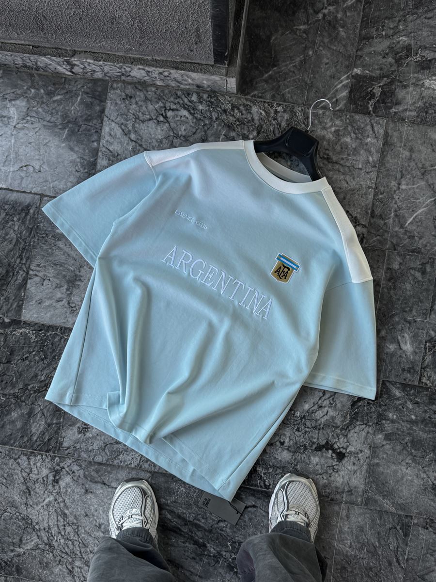 Light Blue Argentina Embroidered Oversize T-Shirt ES-71-120