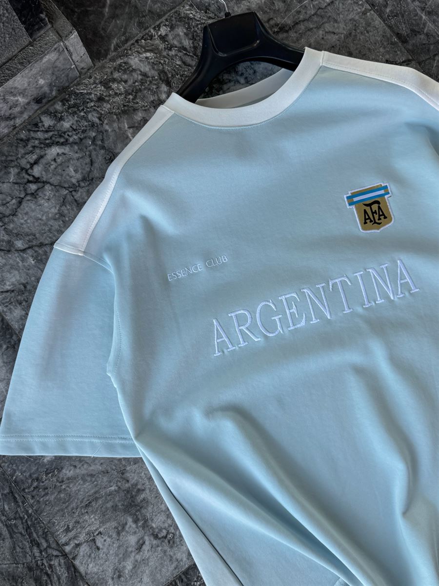 Light Blue Argentina Embroidered Oversize T-Shirt ES-71-120