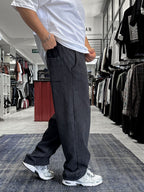 Black Basic Washed Straight Leg Sweatpants ES-80-30