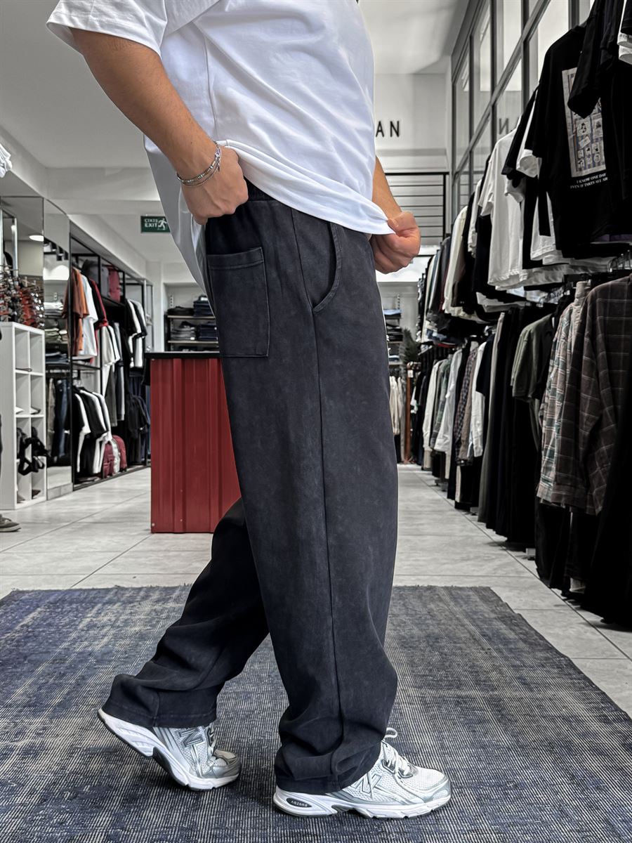 Black Basic Washed Straight Leg Sweatpants ES-80-30