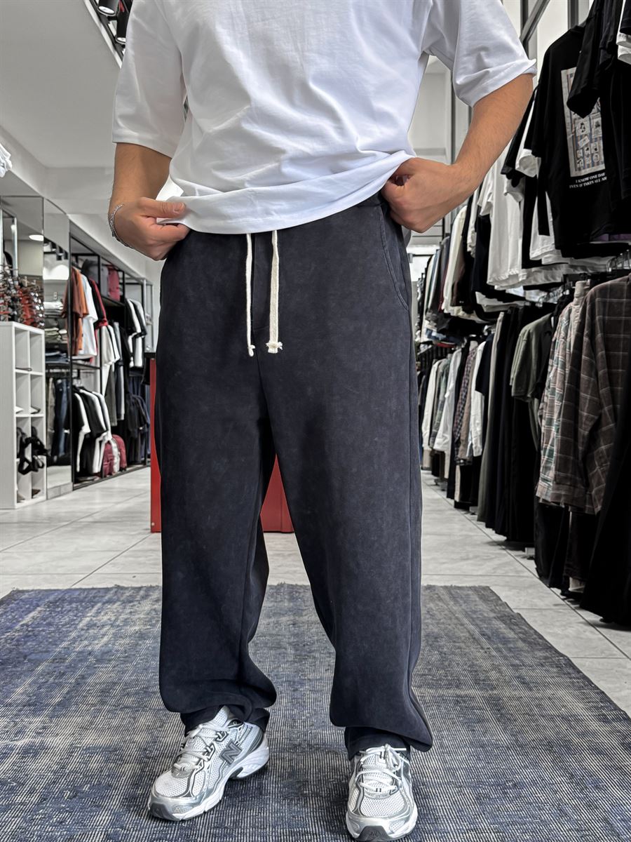 Black Basic Washed Straight Leg Sweatpants ES-80-30