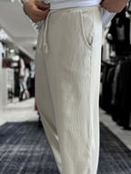 Beige Ribbed Sweatpants with Cropped Hem ES-80-12