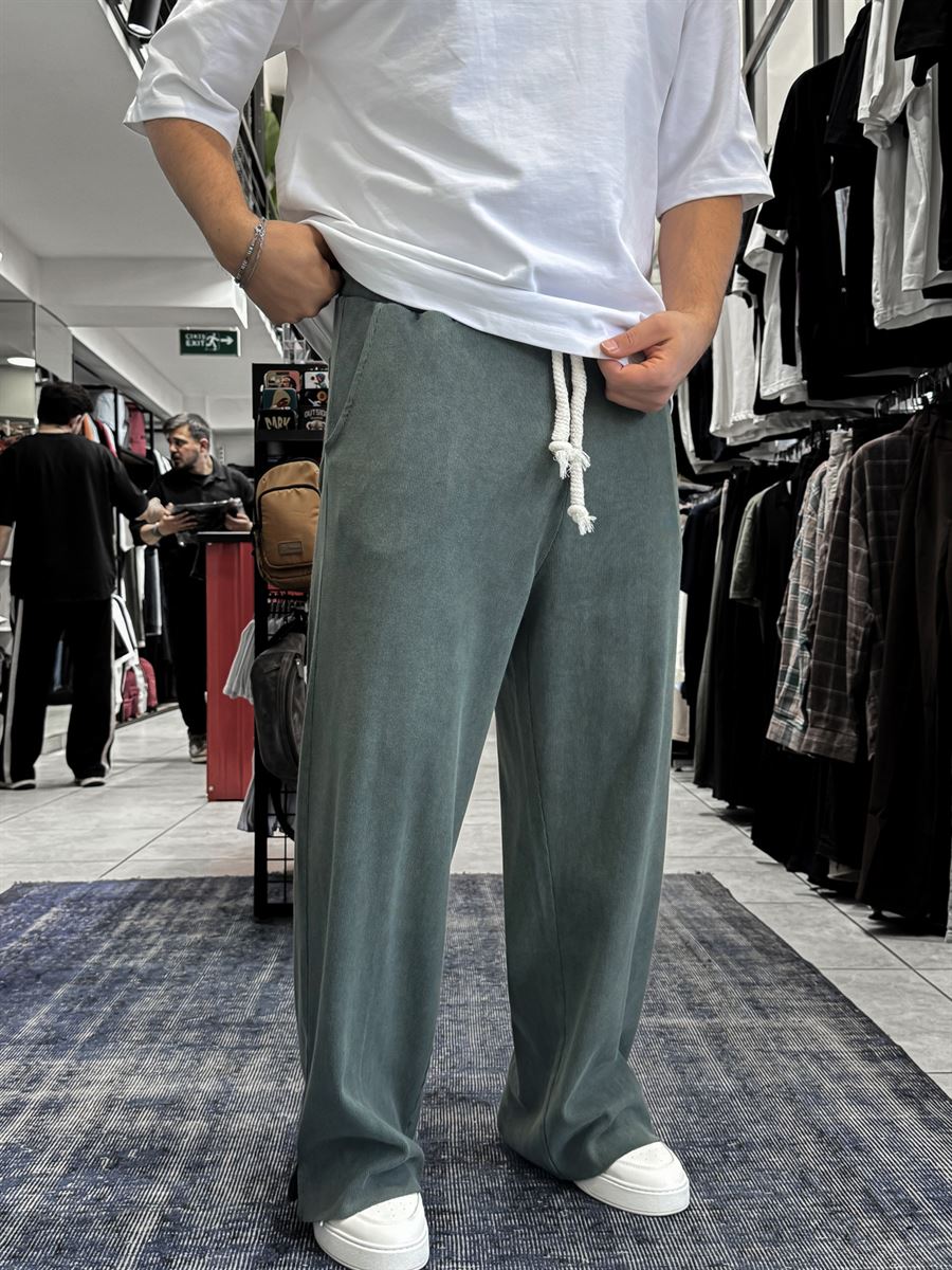 Khaki Ribbed Sweatpants with Cropped Hem ES-80-12