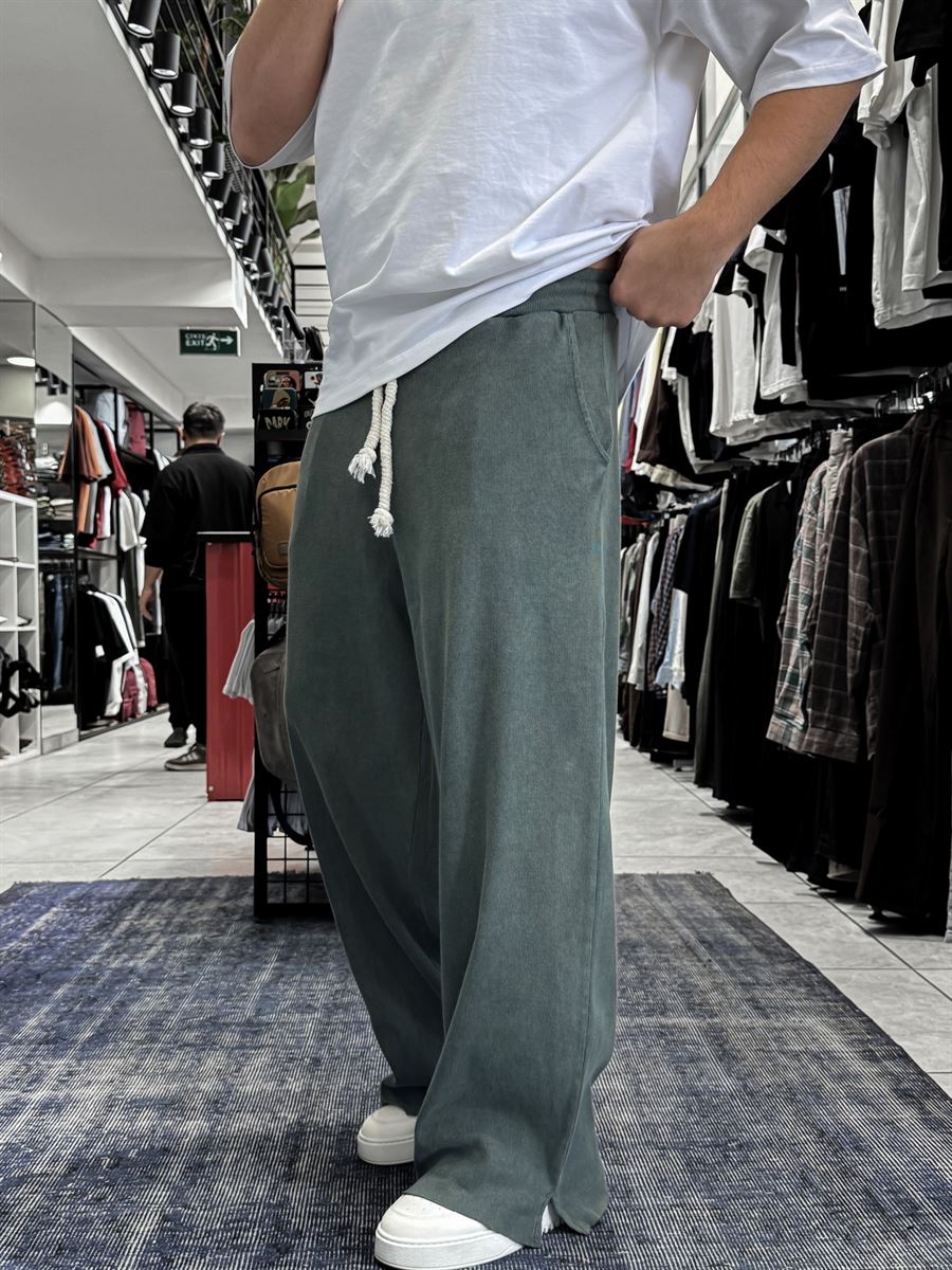 Khaki Ribbed Sweatpants with Cropped Hem ES-80-12