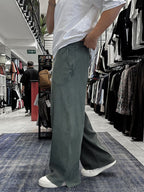 Khaki Ribbed Sweatpants with Cropped Hem ES-80-12