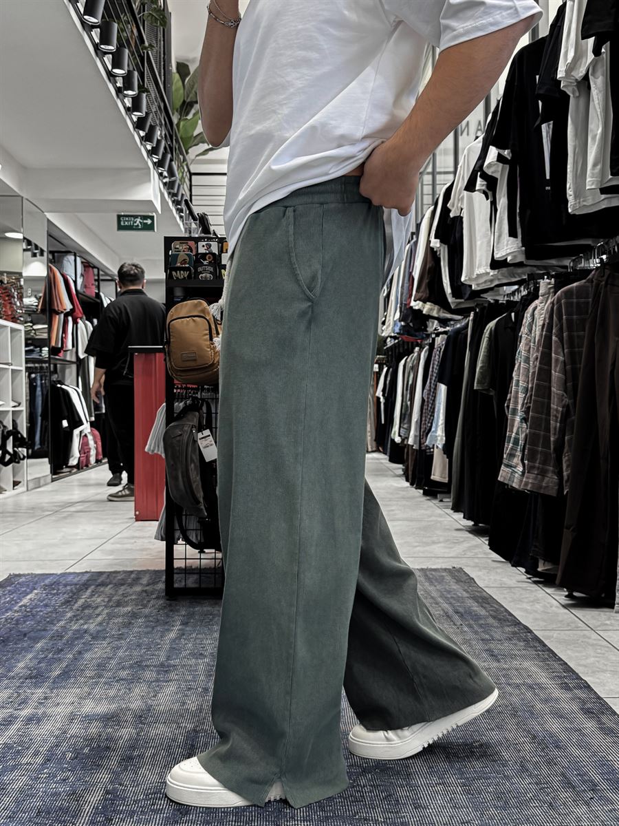 Khaki Ribbed Sweatpants with Cropped Hem ES-80-12