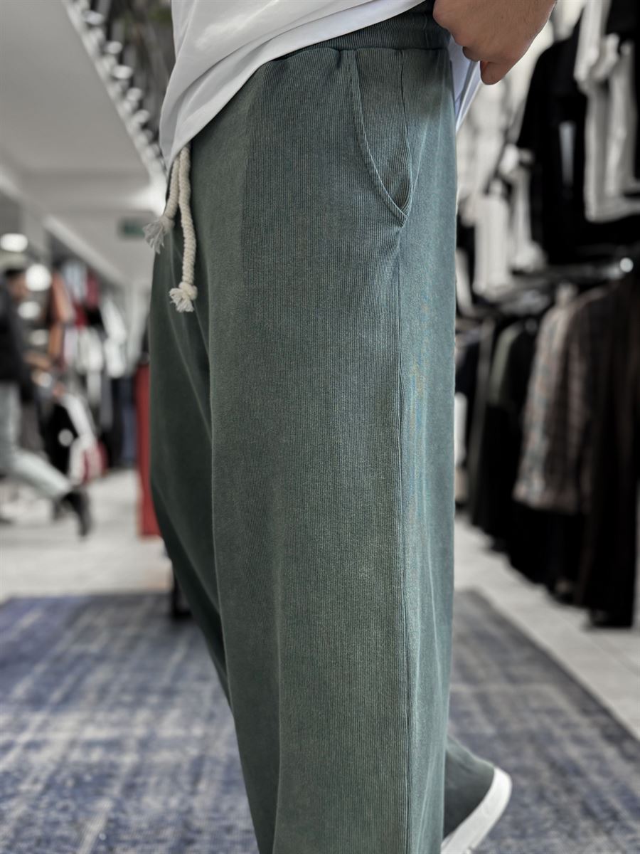Khaki Ribbed Sweatpants with Cropped Hem ES-80-12