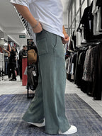 Khaki Ribbed Sweatpants with Cropped Hem ES-80-12