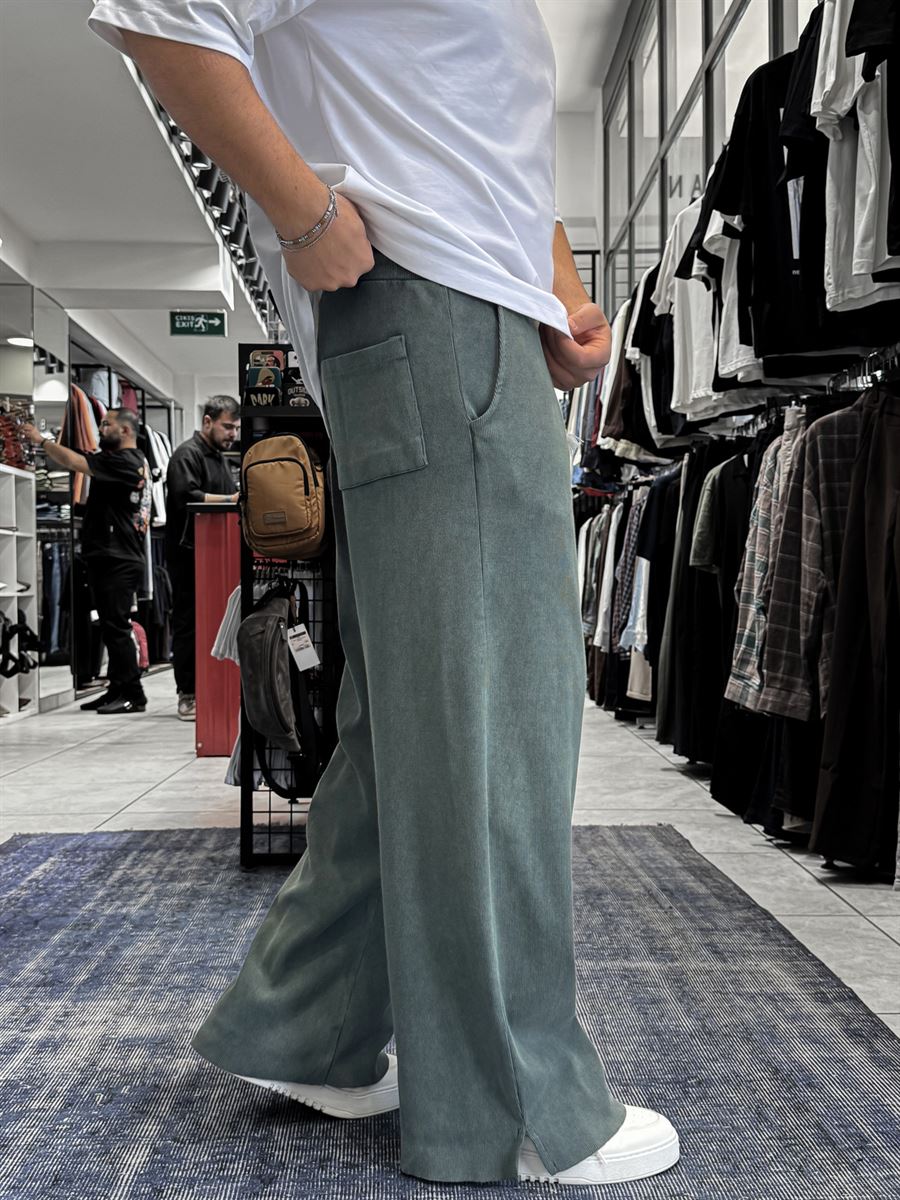 Khaki Ribbed Sweatpants with Cropped Hem ES-80-12