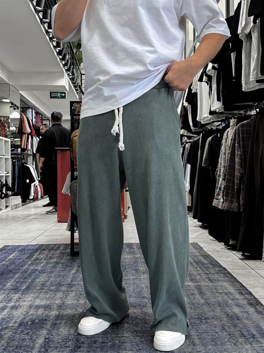 Khaki Ribbed Sweatpants with Cropped Hem ES-80-12