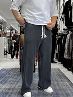 Black Ribbed Sweatpants with Cropped Hem ES-80-12
