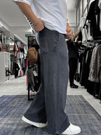 Black Ribbed Sweatpants with Cropped Hem ES-80-12