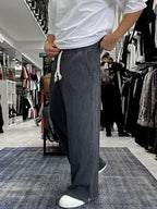 Black Ribbed Sweatpants with Cropped Hem ES-80-12