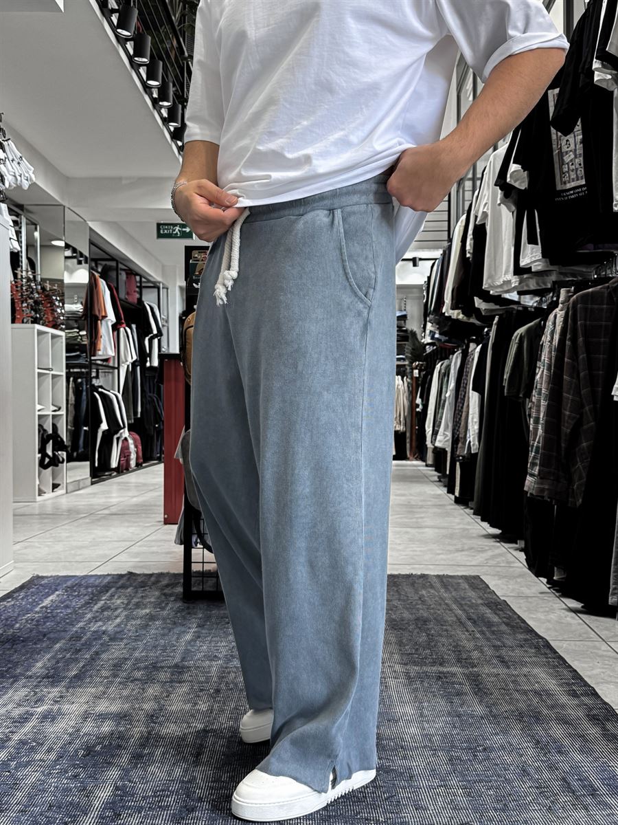 Grey Ribbed Sweatpants with Cropped Hem ES-80-12