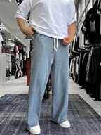 Grey Ribbed Sweatpants with Cropped Hem ES-80-12