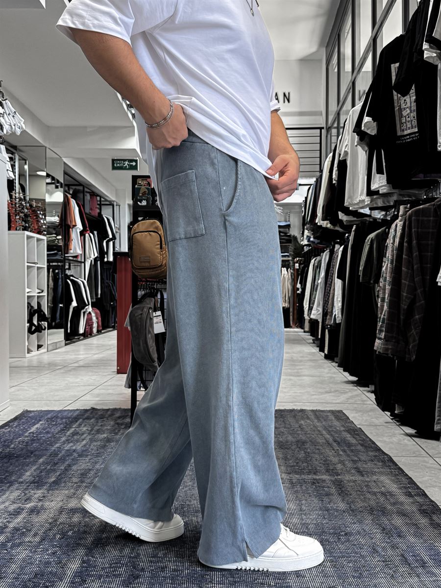 Grey Ribbed Sweatpants with Cropped Hem ES-80-12