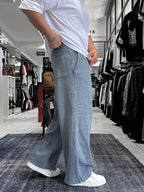 Grey Ribbed Sweatpants with Cropped Hem ES-80-12