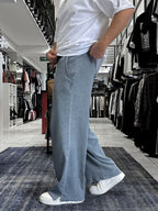 Grey Ribbed Sweatpants with Cropped Hem ES-80-12