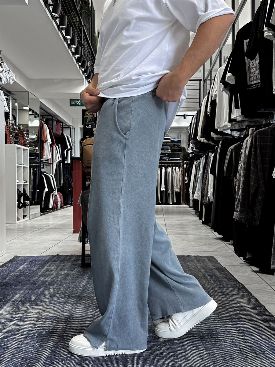 Grey Ribbed Sweatpants with Cropped Hem ES-80-12