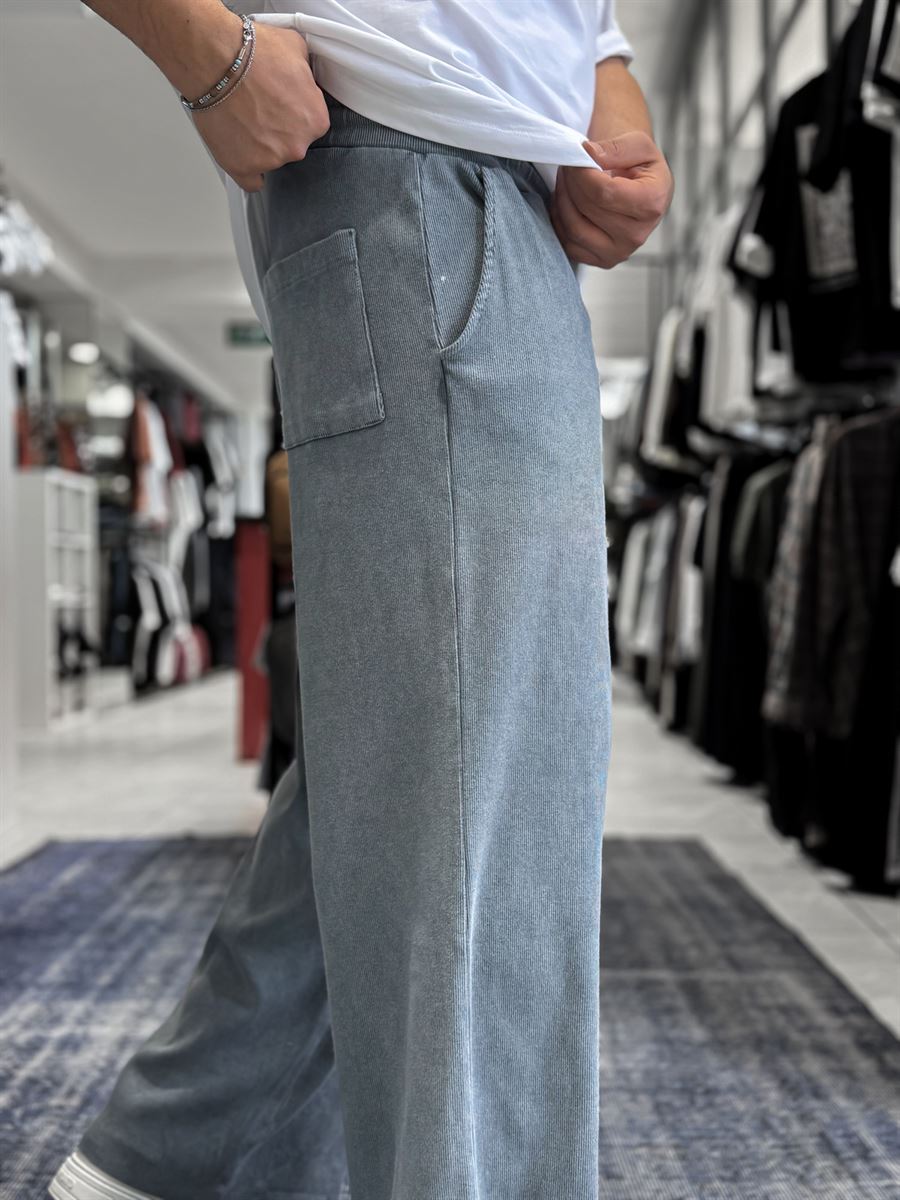 Grey Ribbed Sweatpants with Cropped Hem ES-80-12