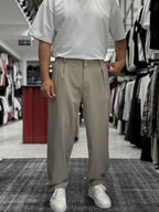 Beige Pleated Straight Leg Trousers ES-80-46