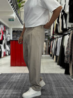 Beige Pleated Straight Leg Trousers ES-80-46