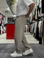 Beige Pleated Straight Leg Trousers ES-80-46