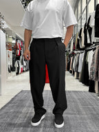 Black Pleated Straight Leg Trousers ES-80-46
