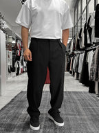 Black Pleated Straight Leg Trousers ES-80-46
