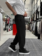 Black Pleated Straight Leg Trousers ES-80-46