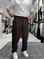 Coffee Pleated Straight Leg Trousers ES-80-46