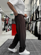 Coffee Pleated Straight Leg Trousers ES-80-46