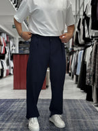 Navy Blue Pleated Straight Leg Trousers ES-80-46