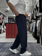 Navy Blue Pleated Straight Leg Trousers ES-80-46