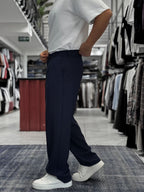 Navy Blue Pleated Straight Leg Trousers ES-80-46