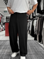 Black Loose Fit Fabric Trousers with Folded Sides ES-80-53