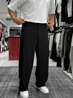 Black Loose Fit Fabric Trousers with Folded Sides ES-80-53