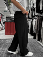 Black Loose Fit Fabric Trousers with Folded Sides ES-80-53